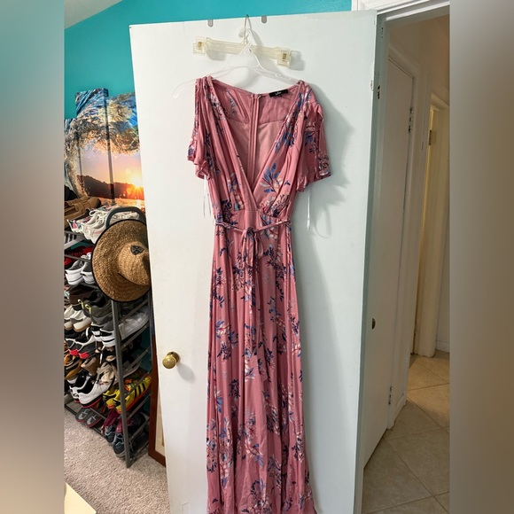 Lulus Fiorire Rusty Rose Floral Print Wrap Maxi Dress Pink - Size L - Picture 2 of 4